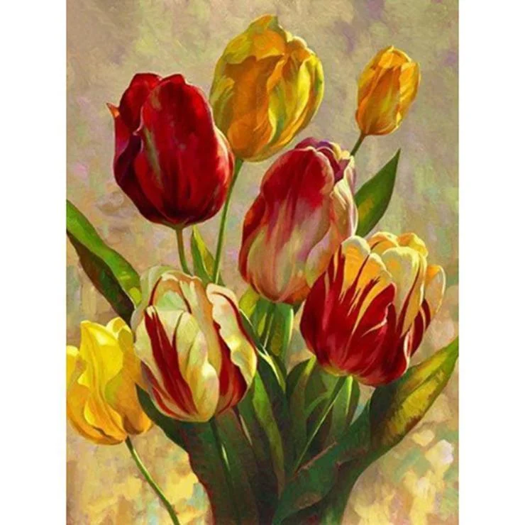 Full Round Diamond Painting Tulip Bloosm Flowers (40*30cm)