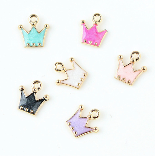 6 Color Enamel Crown Charm,12*12mm King Crown Charm Zinc Alloy Colorful Geometric Charm Pendants For DIY Earring Necklace Findings