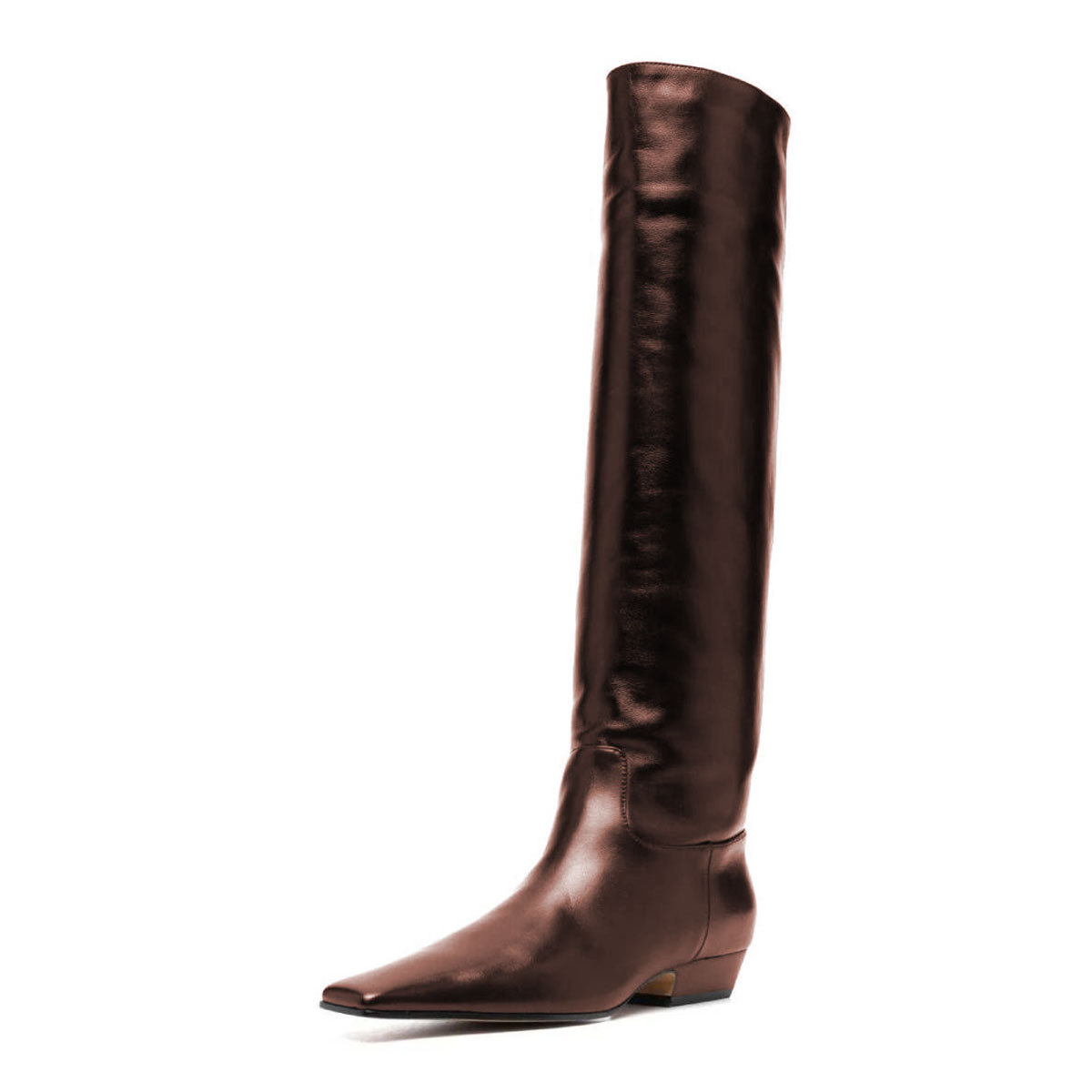 Pull-On Vegan Leather Square Toe Low Heel Tall Boots in Brown Nicepairs