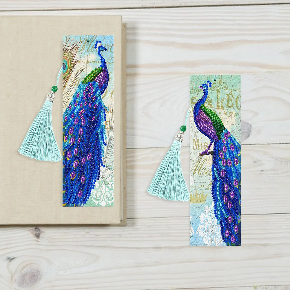 2pcs Peacock DIY Special Shaped Diamond Painting Leather Tassel Bookmark
