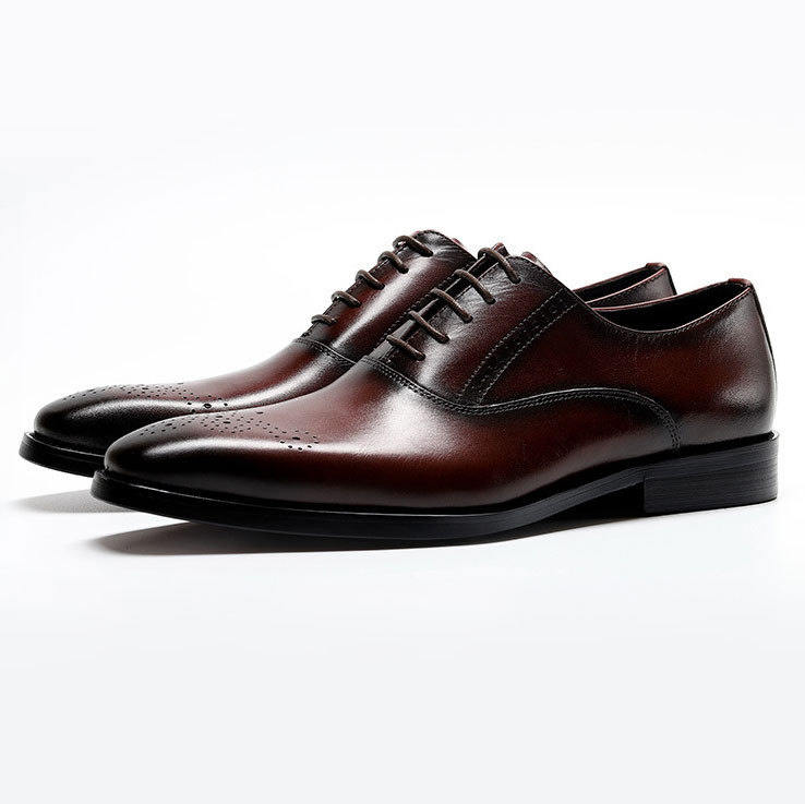 Brown Leather Oxford Shoes Men - Cap Toe & Brogue Detail display picture 1