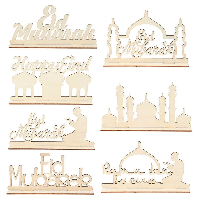 Eid Mubarak Wooden Craft Ornament Home Desktop Decoration For Islam Muslim Featival Party Decor Ramadan Kareem Gifts Eid Al Adha