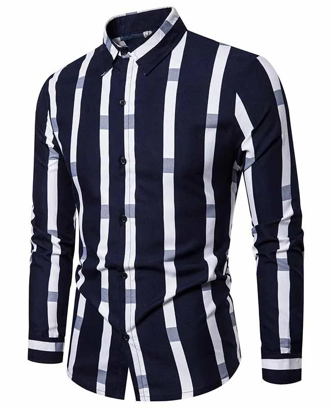 Casual Stripe Single Breasted Long Sleeve Shirt 