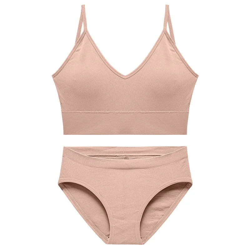 CINOON Sexy Seamless Tops Set Low-waist Panties Women Wireless Underwear Suit Soft Padded Bras Set Backless Bralette Lingerie