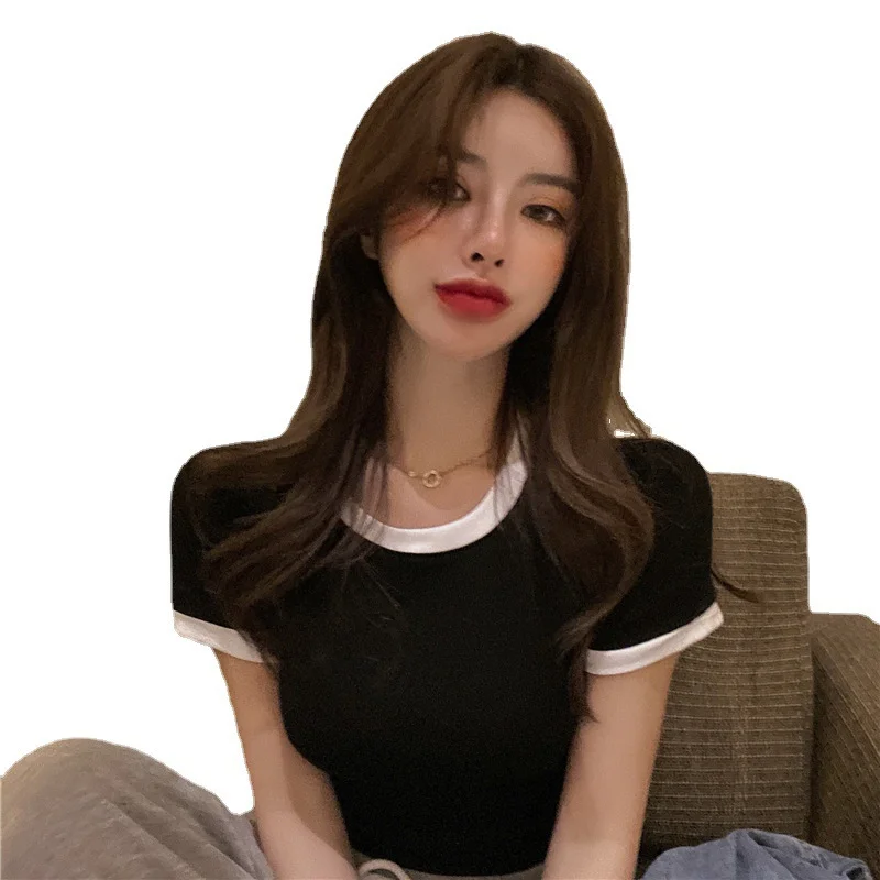 Brownm Brownm Summer Solid Color Korea New Short-Sleeved T-Shirt Women Slim Solid Color Women's Top Clothes