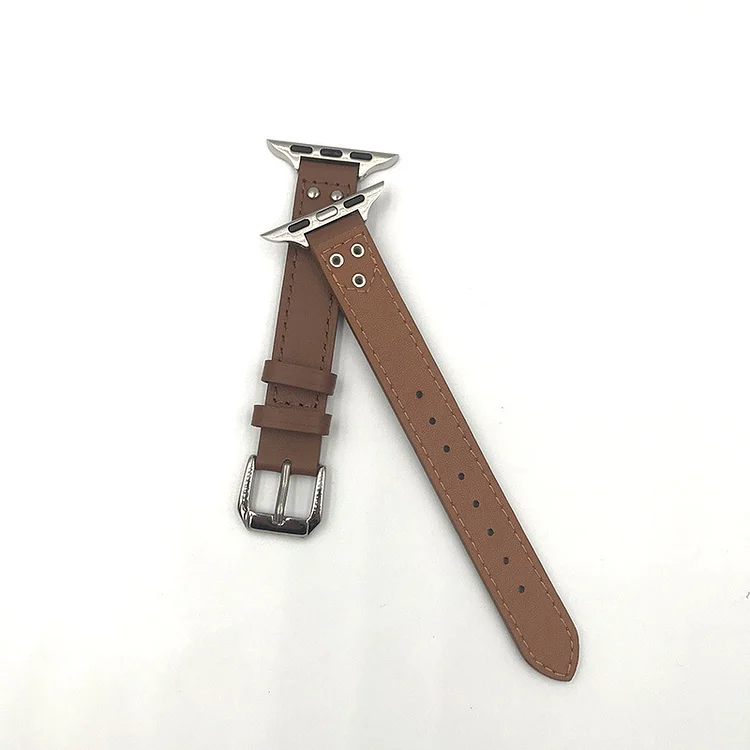 Suitable for Apple iwatch1~8se ultra inlaid metal nail straight leather strap