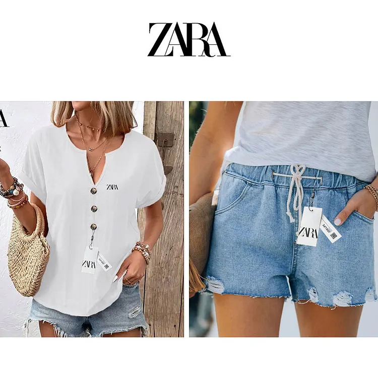 [🌈 Pažljivo odabrano za vas] ZARA Ljetna ležerna majica kratkih rukava + traper kratke hlače