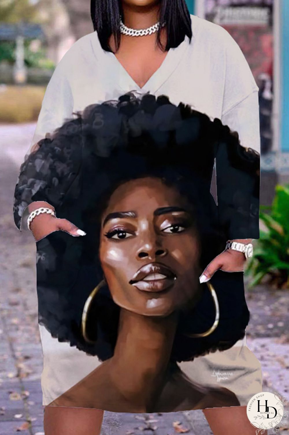 Black Orange Fashion Casual Print Patchwork V Neck Long Sleeve Dresses