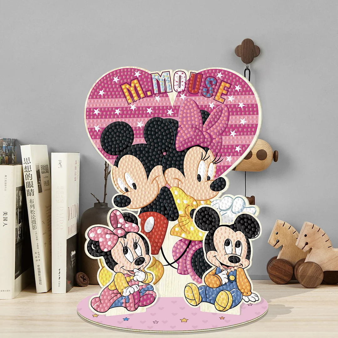 DIY Minnie Mickey Mouse Wooden Diamond Painting Desktop Combination Ornaments Kit for Office Desktop Decor