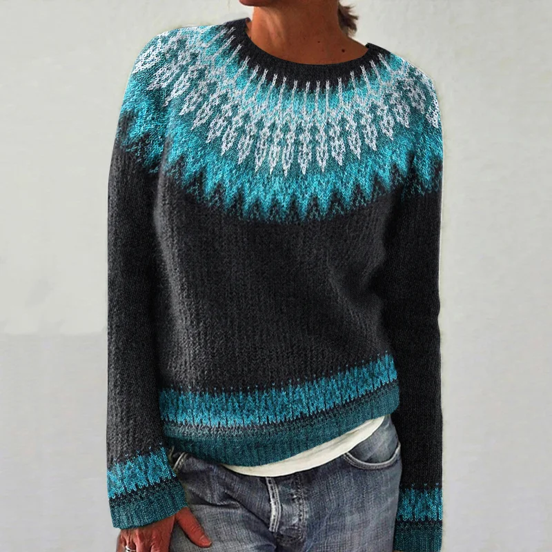 Vintage Fairman Island Knit Jacquard Crew Neck Sweater