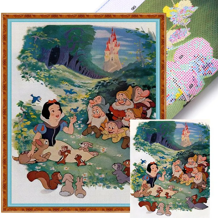 【Huacan Brand】Snow White and the Seven Dwarfs 40*50cm 11CT Stamped Canvas Cross Stitch gbfke