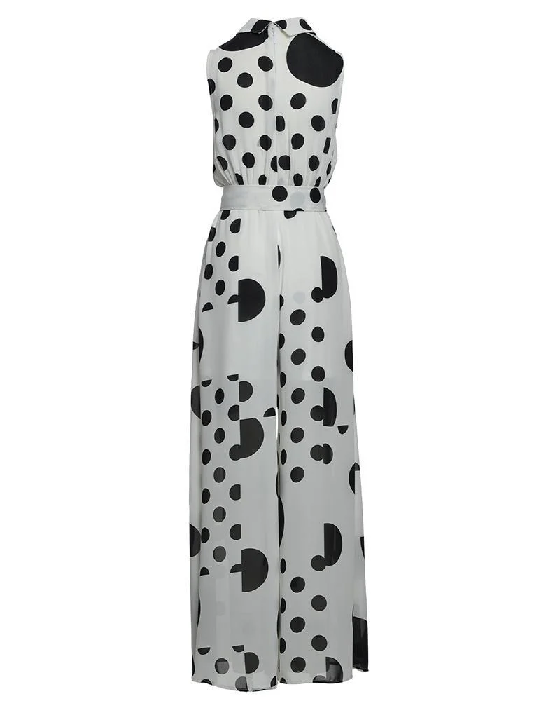 Stylish sleeveless polka dot jumpsuit