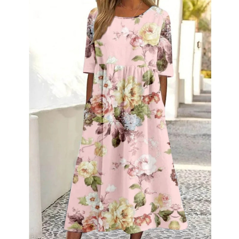 【S-2XL】🌹Vestido floral de manga curta para mulher