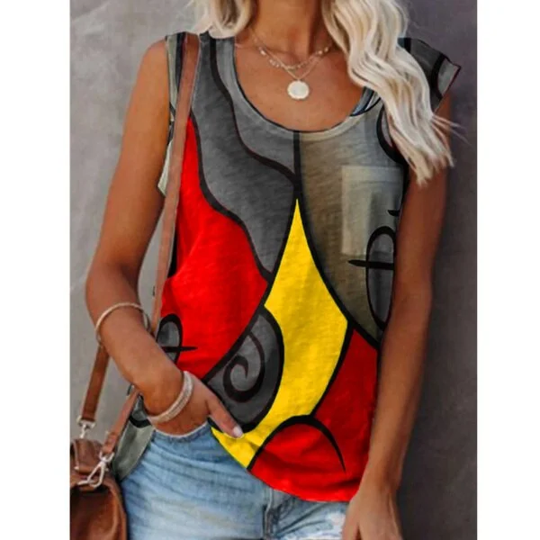 2021 New Women Sleeveless T-Shirt Summer O-Neck Stitching Printing Graphic Tee Shirts Female Fashion Plus Size Loose Tank Tops