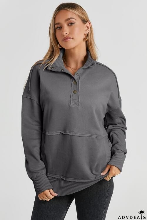 Half Snap Drop Shoulder Long Sleeve Sweatshirt