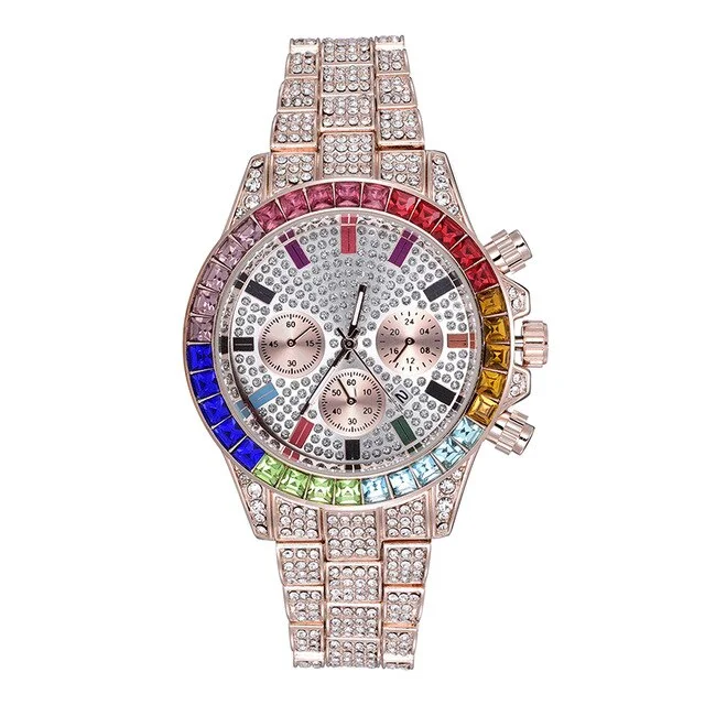 Iced Multi-Color Baguette Chronograph Watch