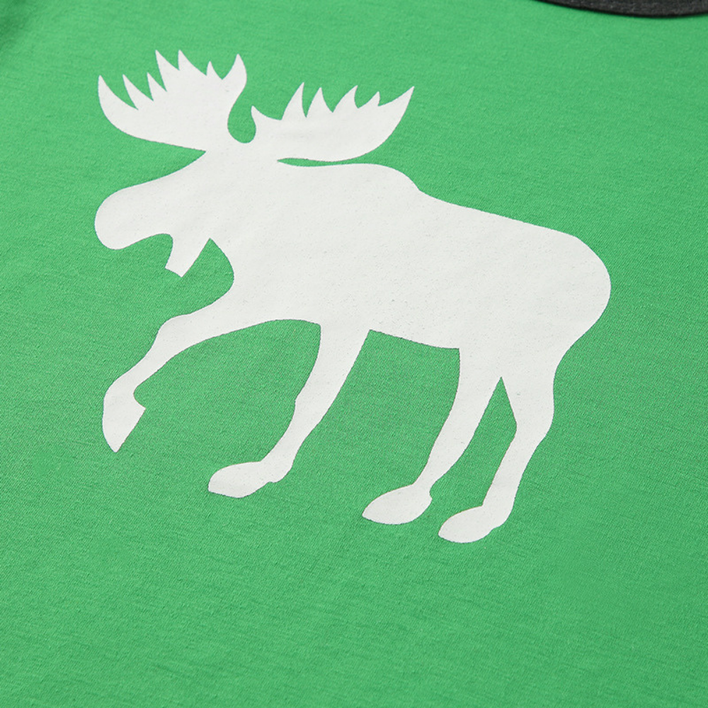 Christmas Elk Printed Green Parent-child Pajama Set