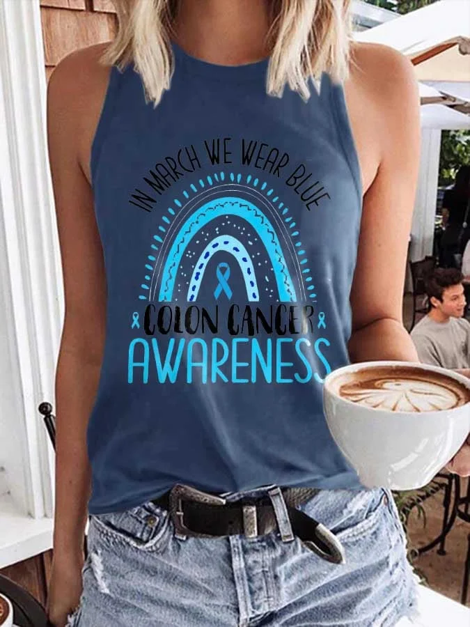 In March We Wear Blue Colon Cancer Awareness Print Tank Top socialshop