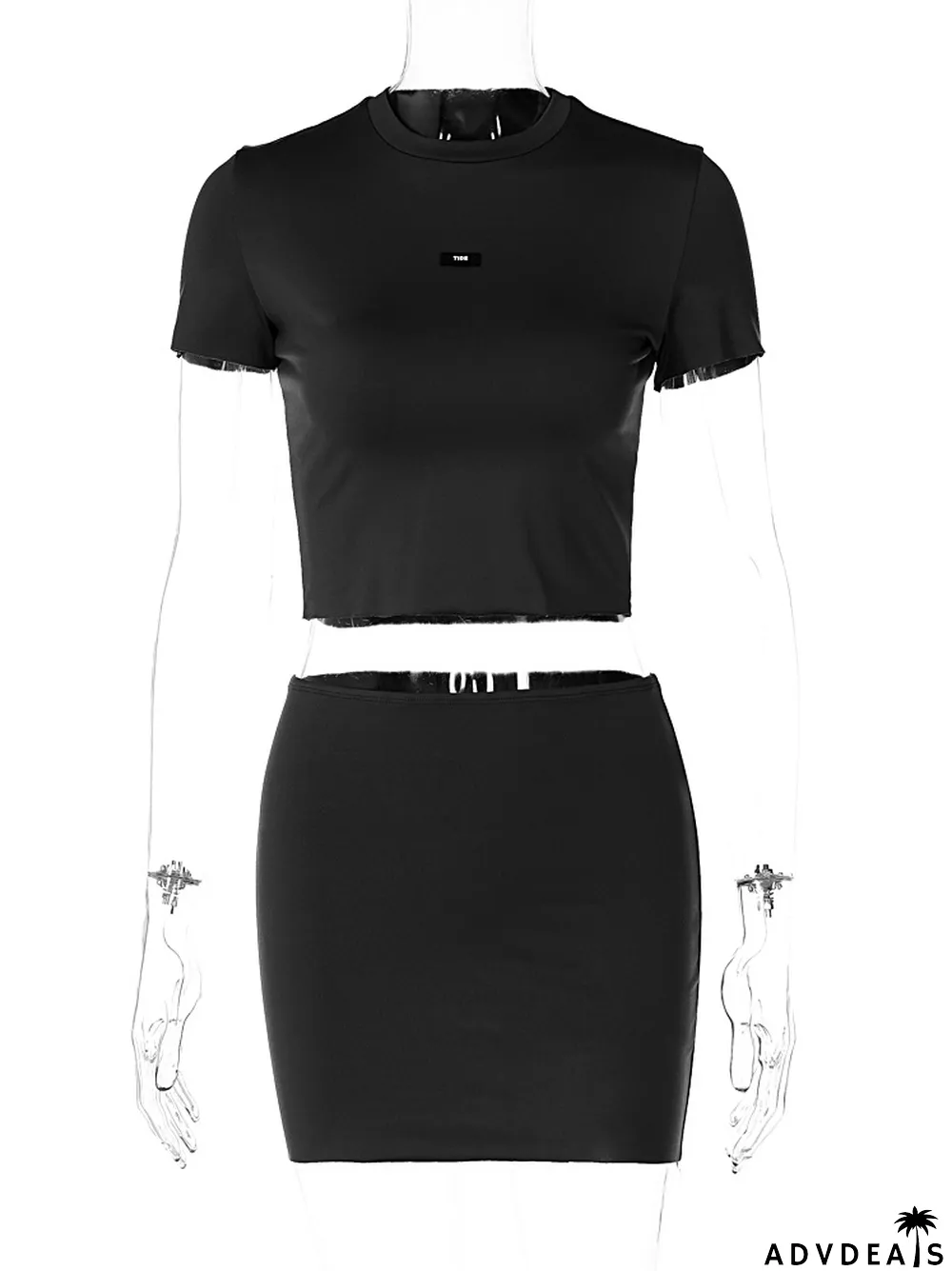 Women Crop Top and Skirt Two-Piece Set