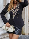 Retro Print  V-Neck Buttoned Long Sleeve Slim Urban Blazers Outerwear