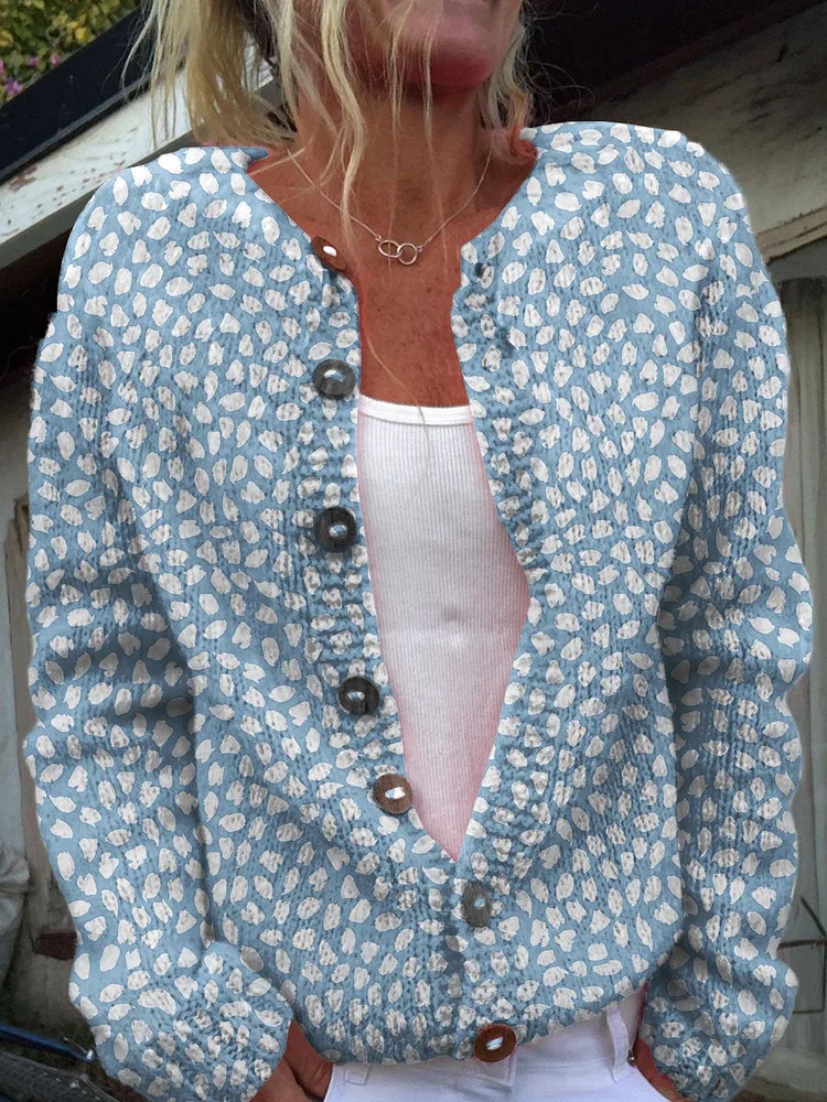 Retro Polka Dots Art Print Buttoned Cardigan Sweater