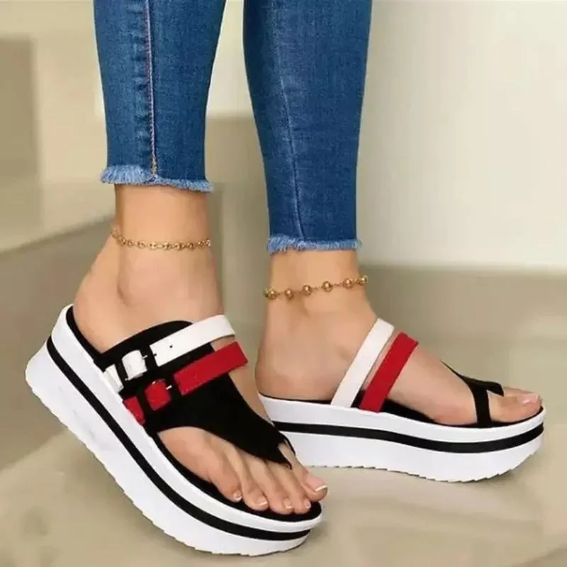 2021 Summer Wedges Shoes for Women Open Toe Beach Female Sandals Multicolor Slingback Sandals Platform Ladies Sandals Plus Size
