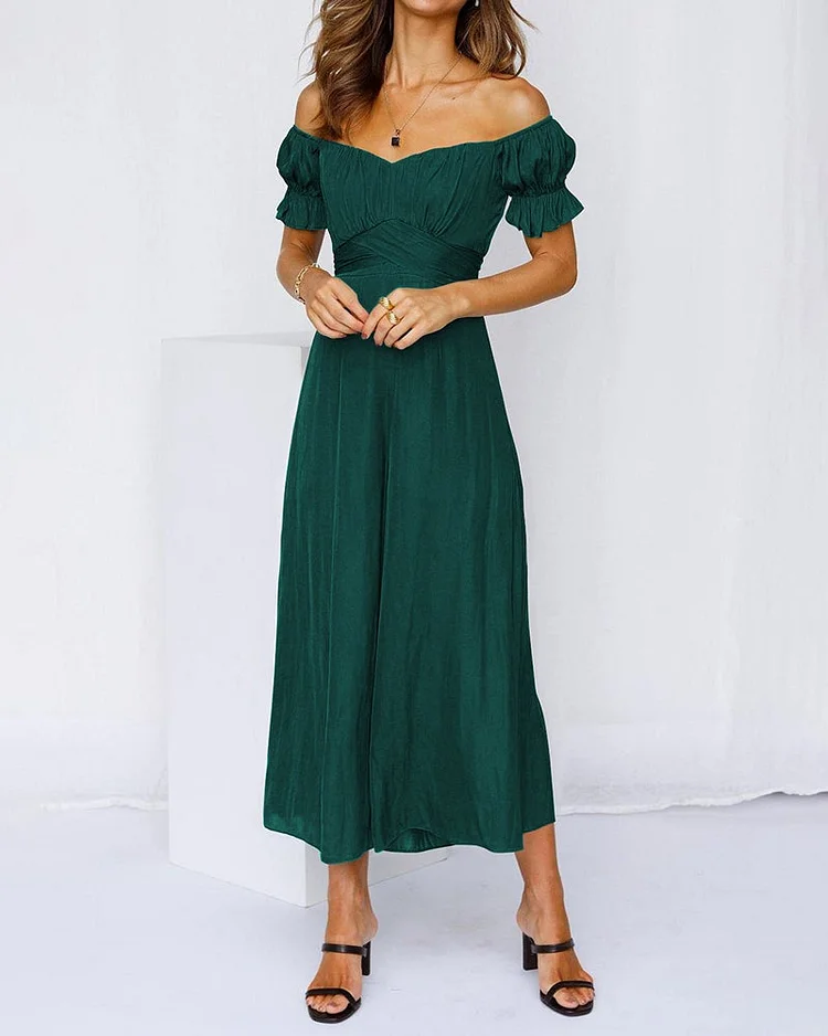 Off-the-shoulder Short-sleeved Fashion Wide-leg Jumpsuit