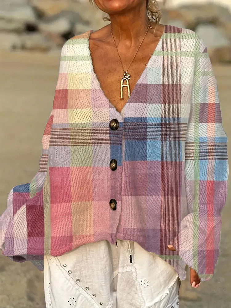 Women's Vintage Abstract Geometric Art Print Casual Pullover Sweater