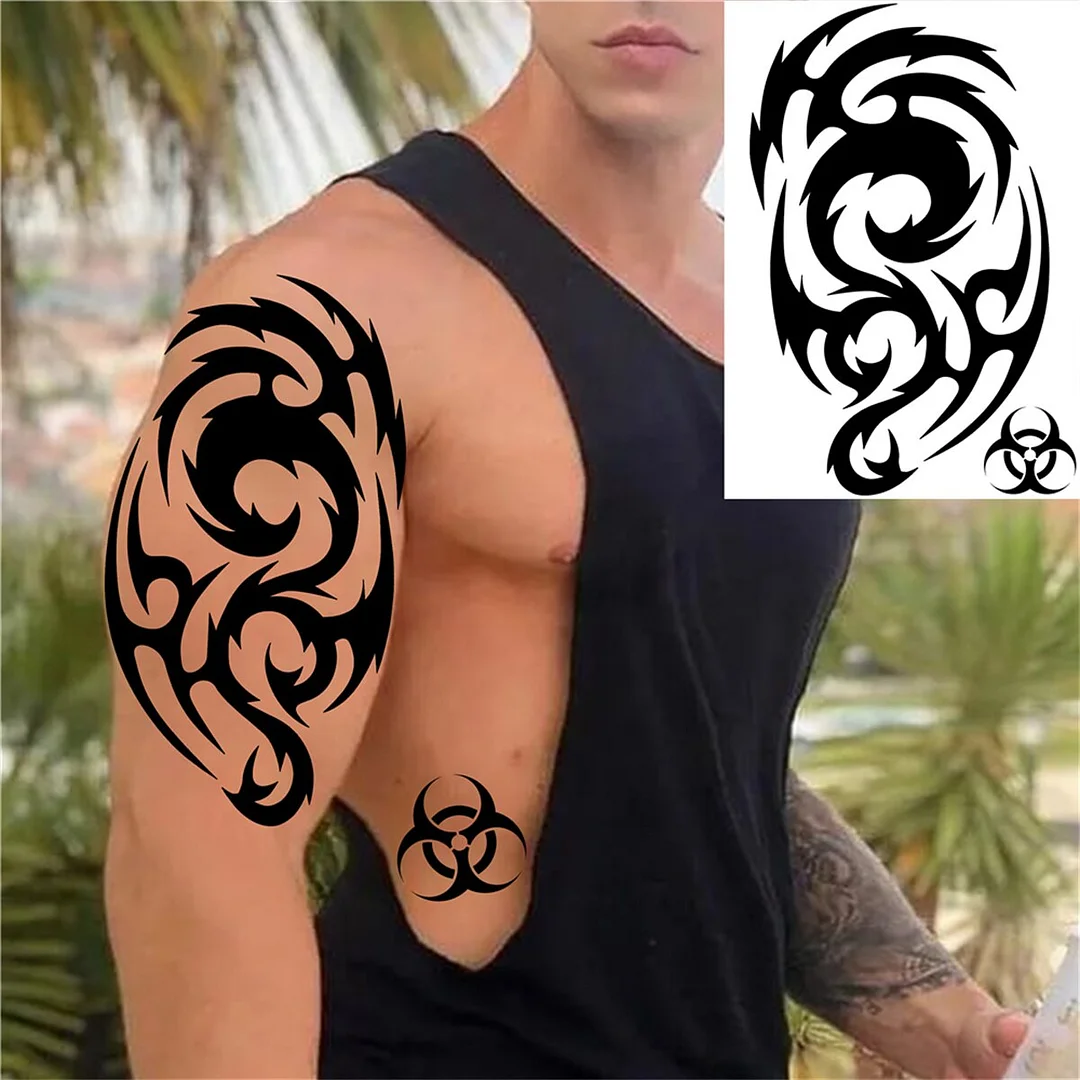 Tiger Wolf Temporary Tattoos For Men Women Fake Monster Tattoo Sticker DIY Forest Geometry Black Body Art Drawing Tatoos Decor