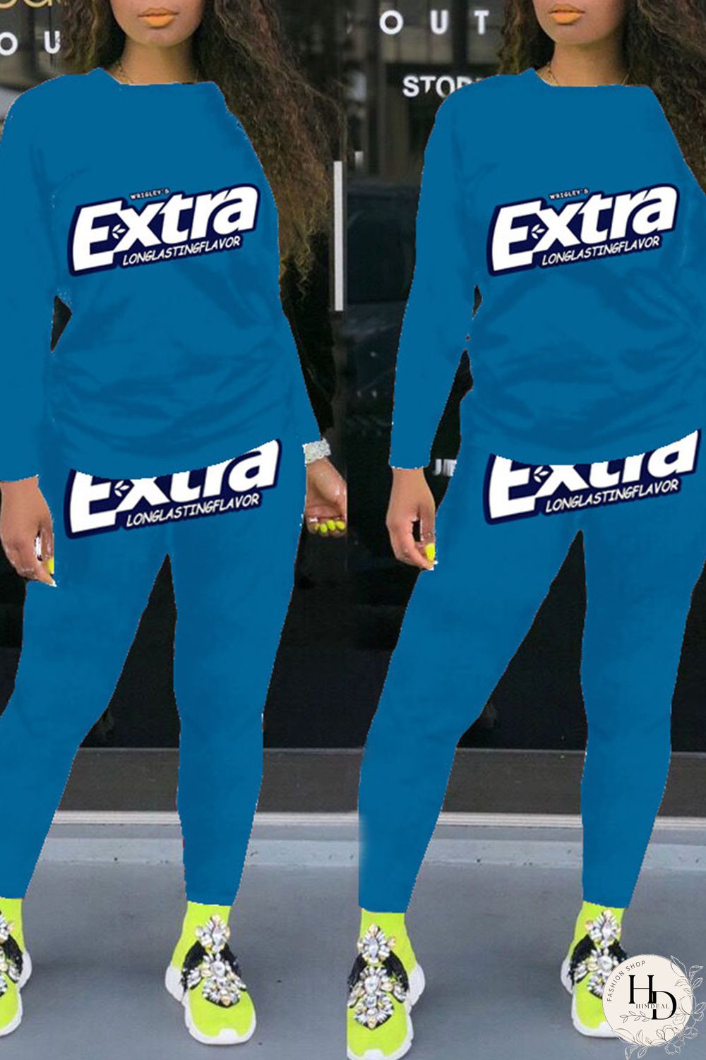 Colour Street Letter Print Patchwork O Neck Long Sleeve Two Pieces