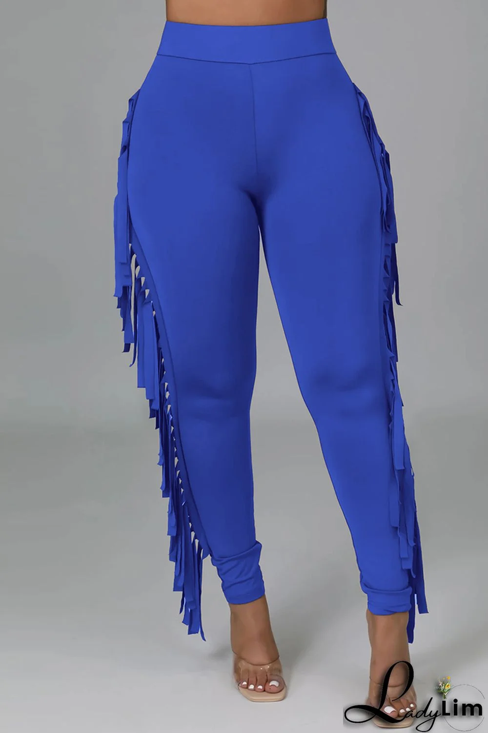 Black Fashion Casual Solid Tassel Regular High Waist Pencil Trousers