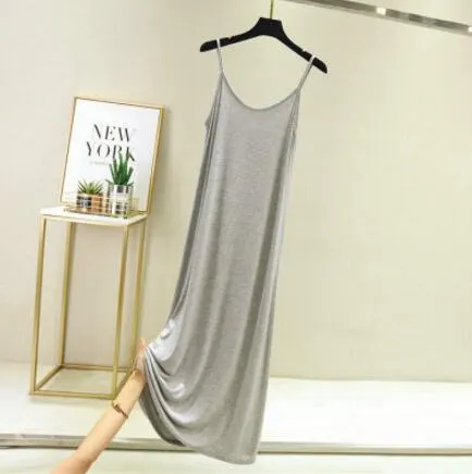 Vintage Solid Spaghetti Dress Women 2021 Elegant O Neck Long Sexy Modal Dresses Summer Autumn Korean Lady sleeveless Vestidos