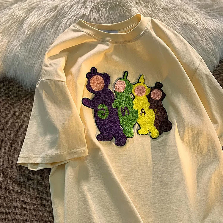 Cute Towel Embroidered Teletubbies T-Shirt