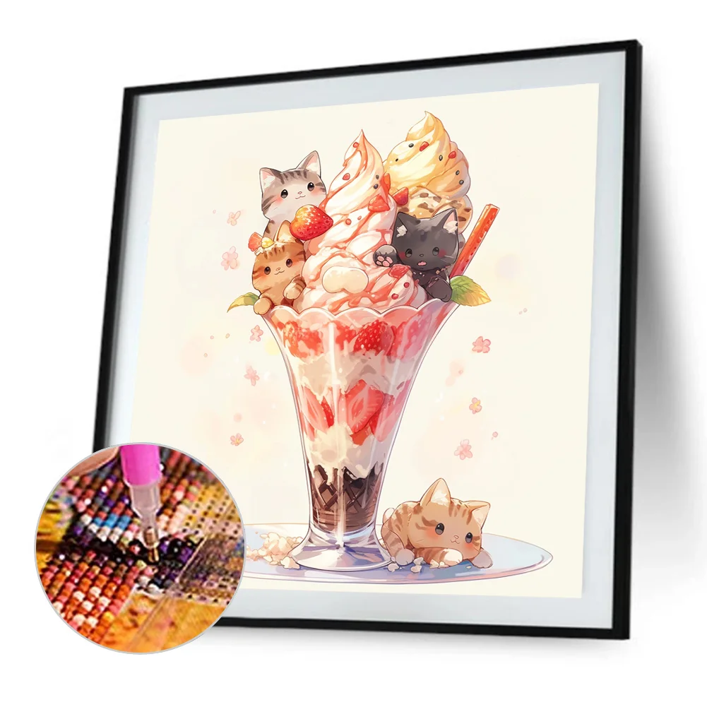 Partial AB Diamond Painting - Full Round Drill - Ice Cream Kitten(Canvas|45*45cm)