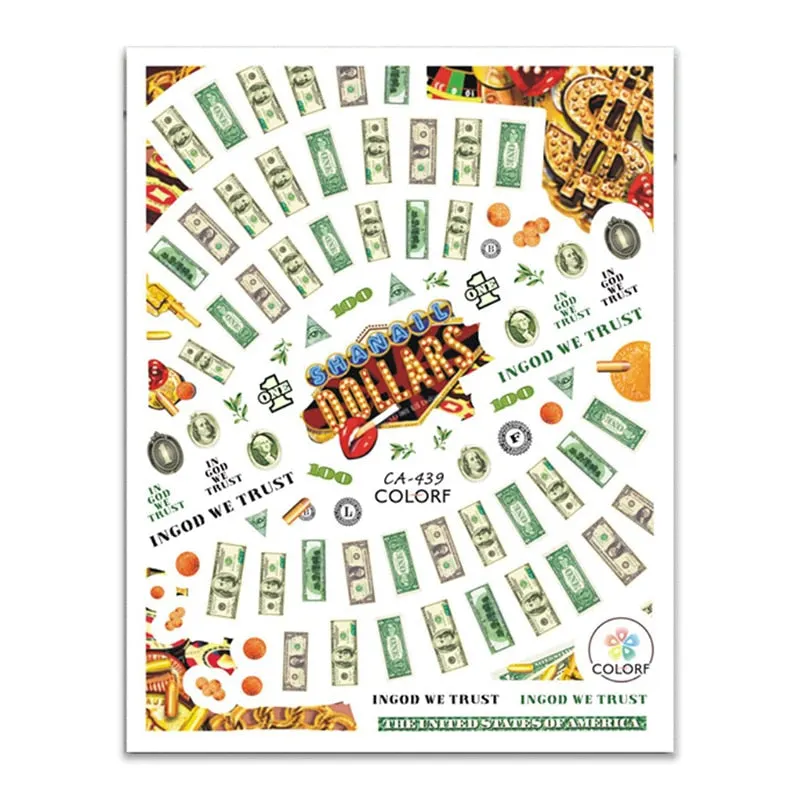 1pc Nails Sticker Money Dollar Wealthy Rich Style Nail Art Stickers Decals Manicure Decal Self Adhesive Acrylic Tips Decoration-Nail Inspo