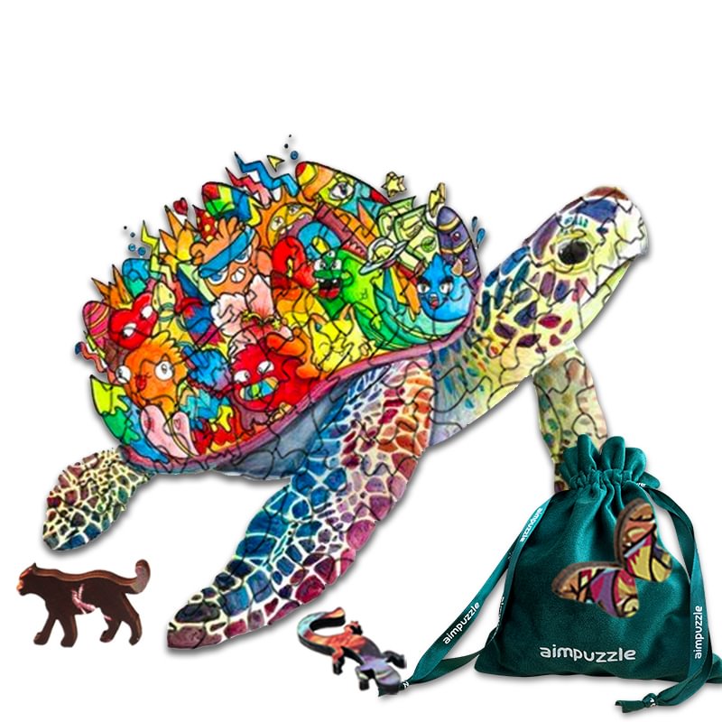 Jeffpuzzle™-JEFFPUZZLE™ Turtle and Friends Colorful Edition Wooden Jigsaw Puzzle