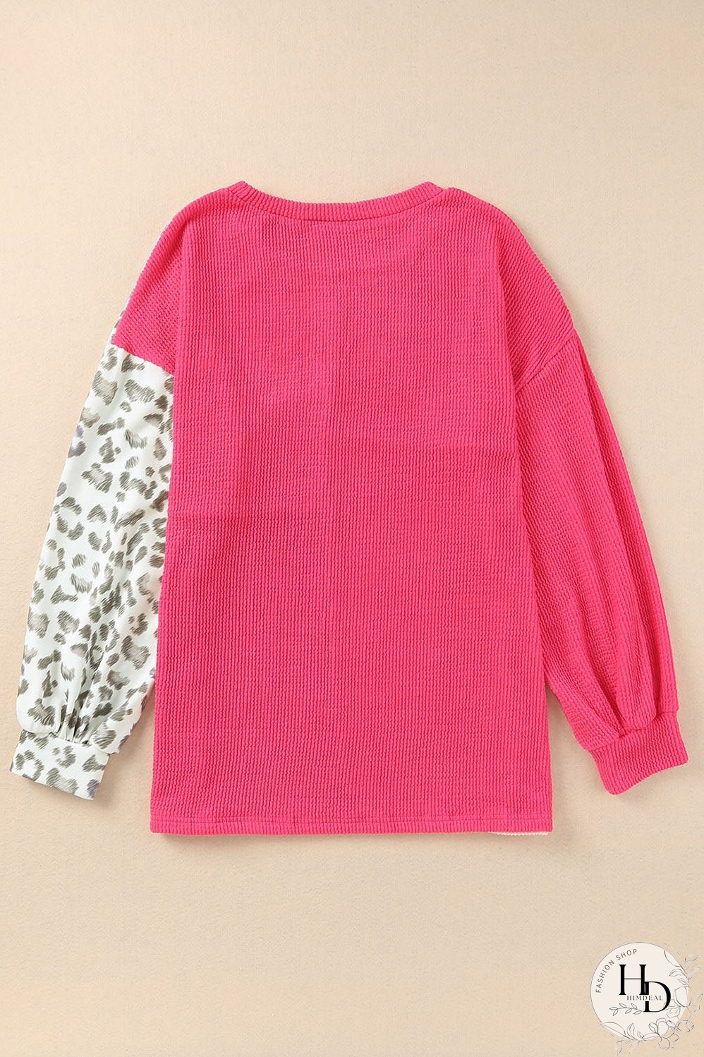 Pink Leopard Patchwork Color Block Ribbed Top
