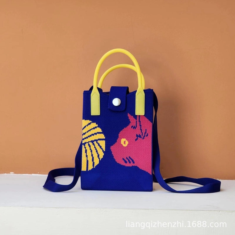 Women’s Polyester Cartoon Cute Square Hidden Buckle Shoulder Bag Handbag Crossbody Bag