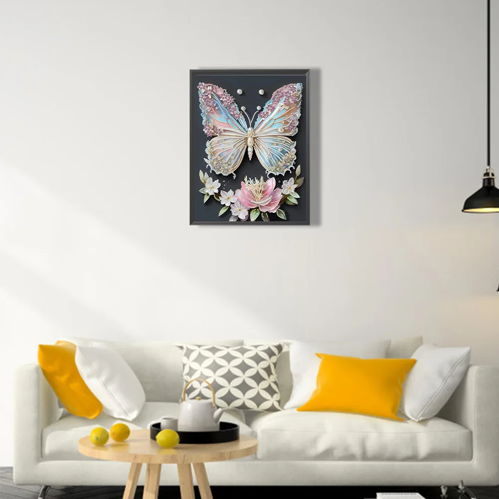 Diamond Painting - Partial Special Shaped Drill - Flower Butterfly(Canvas|30*40cm)