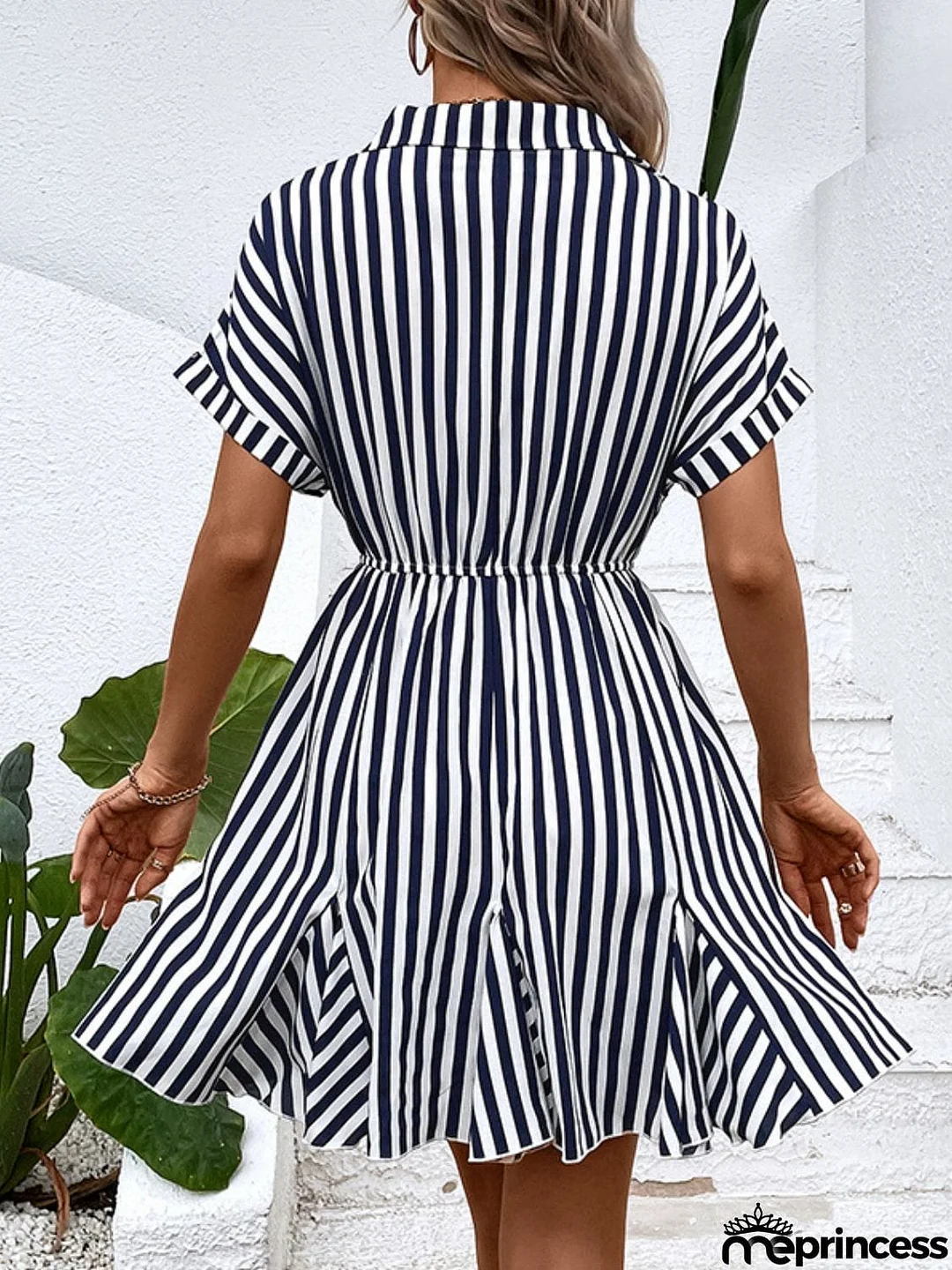 Striped Johnny Collar Mini Dress