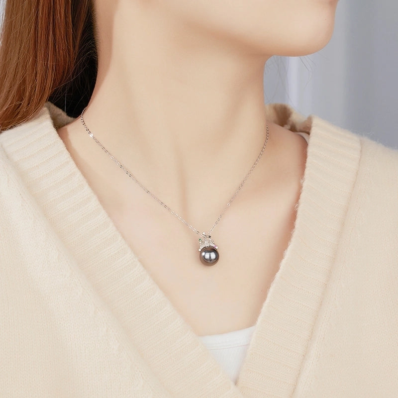 925 Sterling Silver Long-Lasting Plated Shell Pearls Zircon Cable Chain Polishing Plating Inlay Geometric Castle Pendant Necklace