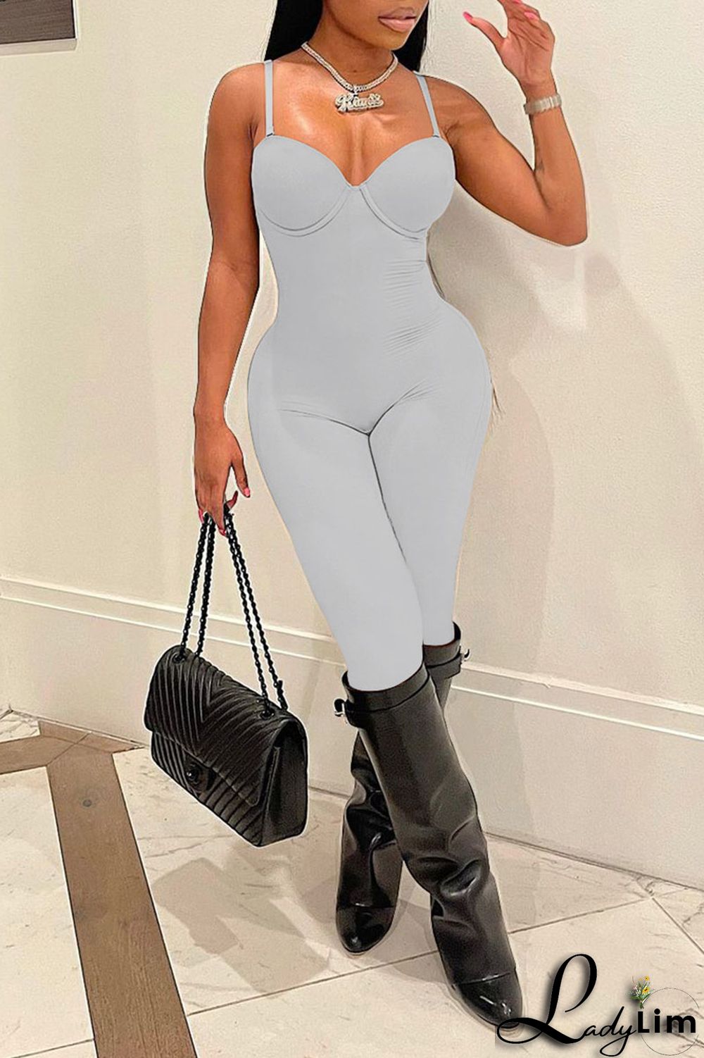 Brown Sexy Solid Patchwork Spaghetti Strap Regular Jumpsuits
