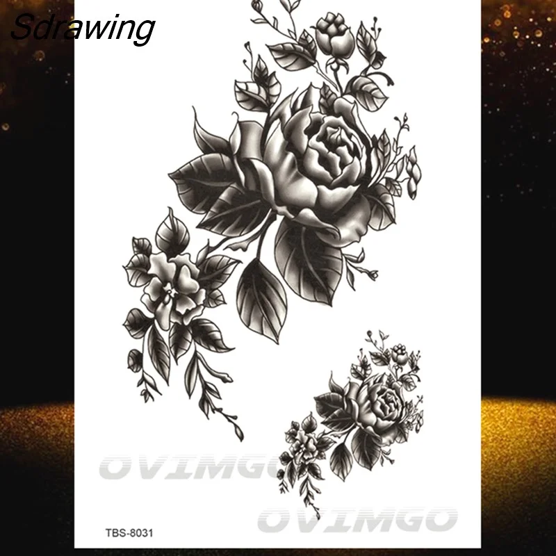 Sdrawing Lotus Flower Temporary Tattoos Fake Jewelry 3D Beauty Rose Tattoo Sexy Body Art Arm Painting Tatoo Sticker For Women