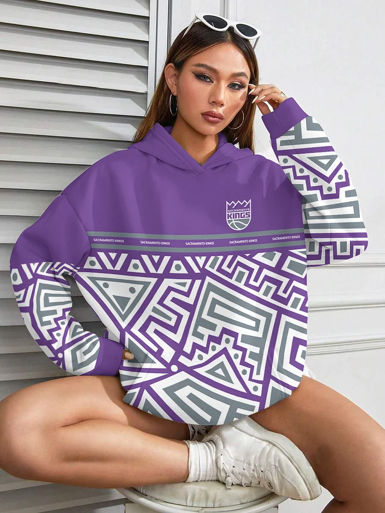 Sacramento Kings Printed Hooded Pocket Pullover Hoodie