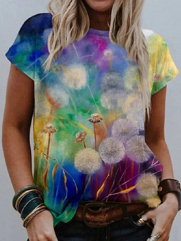 Artwishers Watercolor Dandelion Print T Shirt