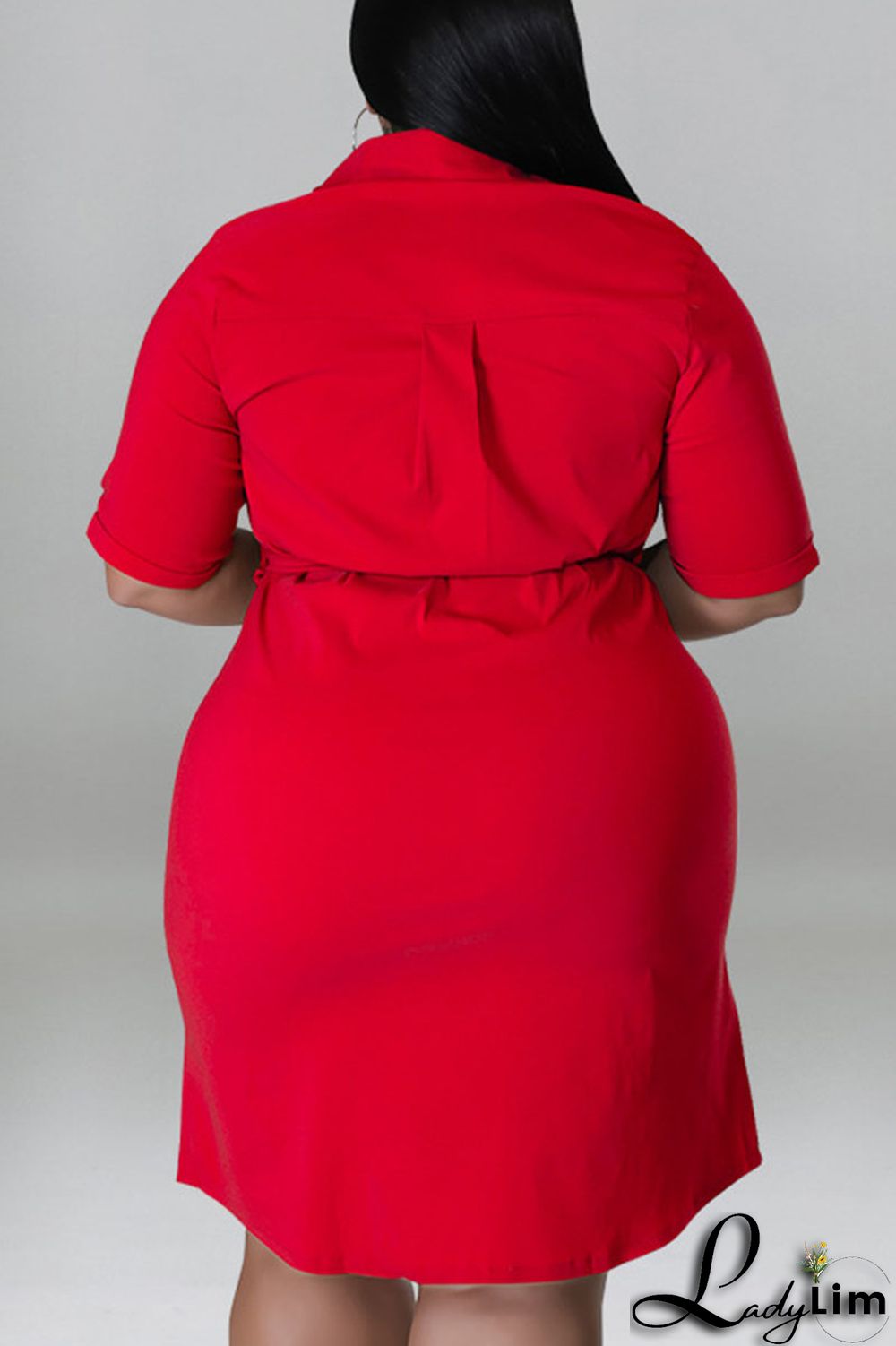 Black Casual Solid Patchwork Buckle Turndown Collar Straight Plus Size Dresses