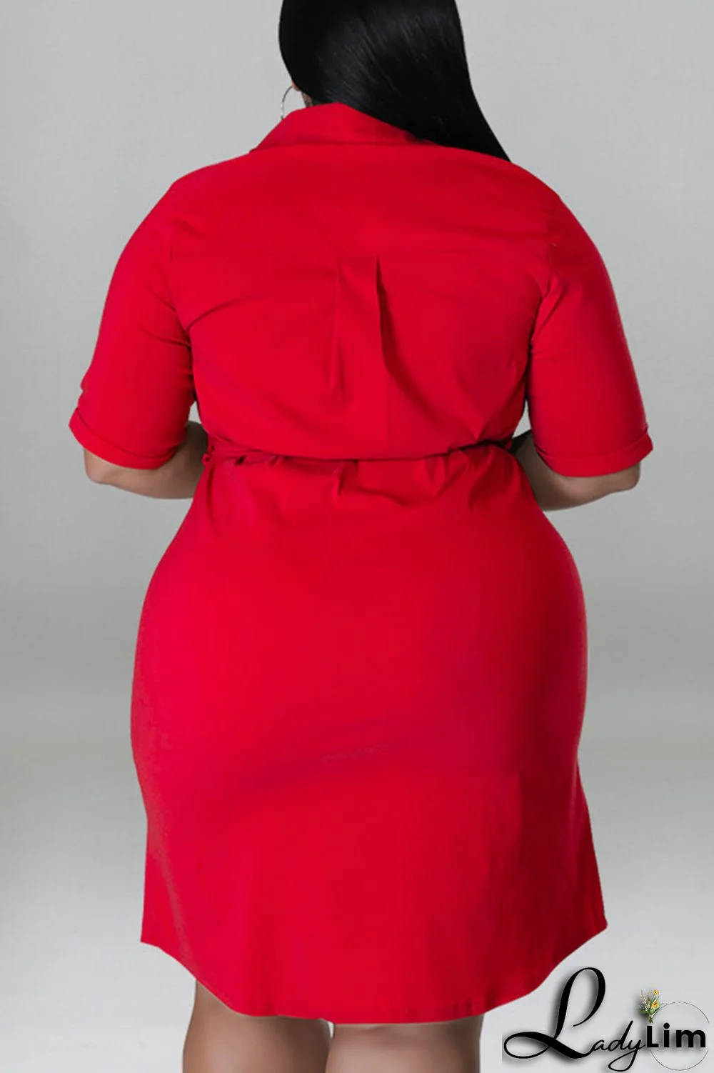 Black Casual Solid Patchwork Buckle Turndown Collar Straight Plus Size Dresses