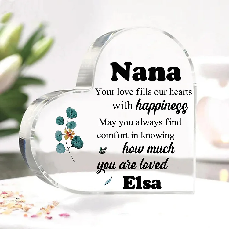 Personalized Grandma Name Acrylic Gifts for Nan-Custom Acrylic Leaves Heart Keepsake Desktop Ornament-Your Love Fills Our Hearts With Happiness