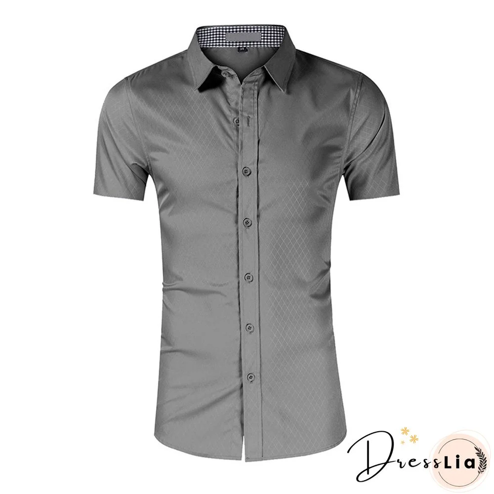 Men Short Sleeve Lapel Button Down Business Shirts