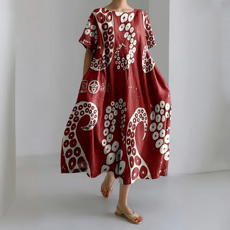 Women's Casual Japanese Art  Ocean Octopus Legs Print Dress